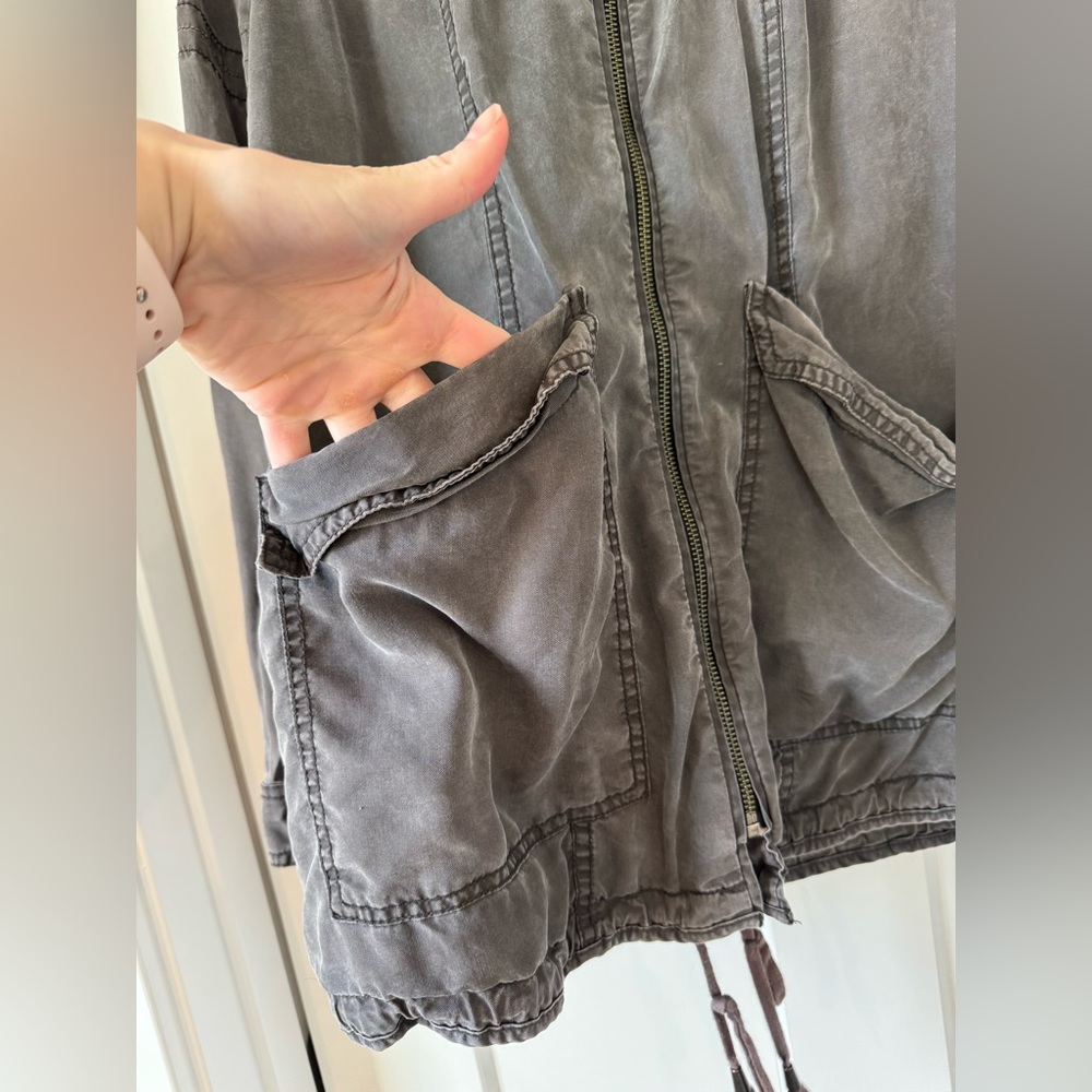 Free People Oversized Utility Jacket with Hood in Grey, Size Small - Picture 3 of 10